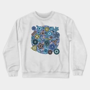 Ernst Haeckel Ocean Diatoms on  Blue Teal Sea Squirt Crewneck Sweatshirt